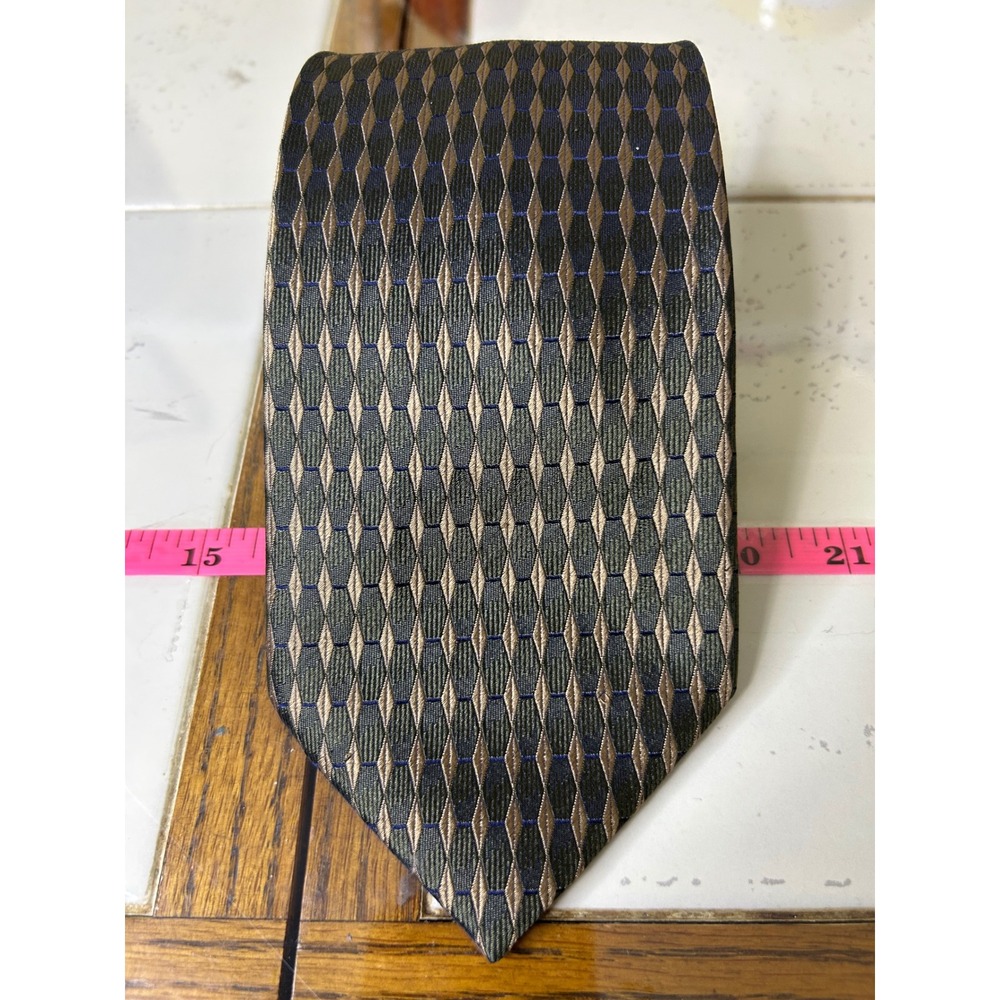 ZIGGURAT Mens Silk Geometric‎ Pattern Necktie Brown Gold Blue